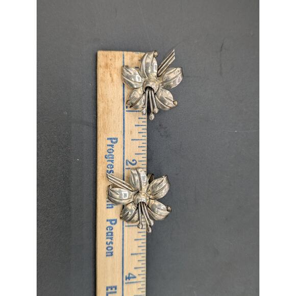 Vintage Maricela Taxco Mexico Sterling 3D Flower Lily Screw Back Earrings